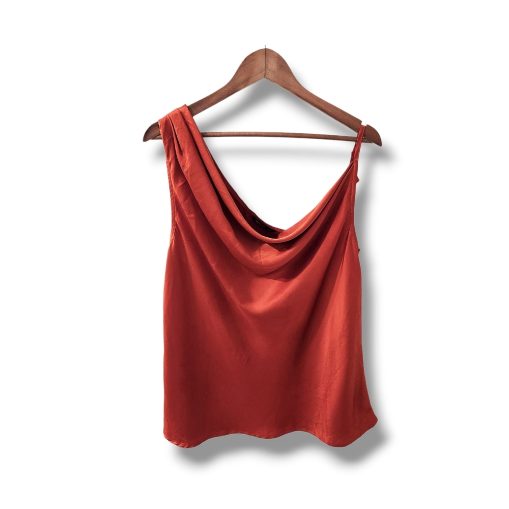 SHEIN Asymmetrical Neck Burnt Orange Satin Tank Top | 1XL